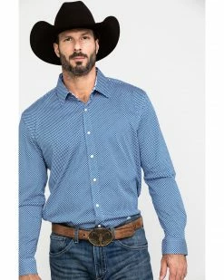 Scully Signature Soft Series Men's Geo Print Long Sleeve Western Shirt  Blue -Scully Shop 2000286234 400 P1 1