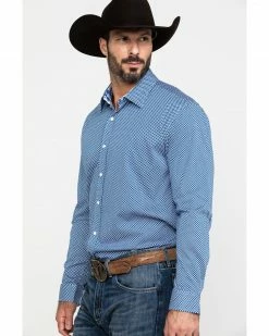 Scully Signature Soft Series Men's Geo Print Long Sleeve Western Shirt  Blue -Scully Shop 2000286234 400 P3