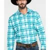 Scully Signature Soft Series Men's Green Large Plaid Long Sleeve Western Shirt  -Scully Shop 2000286280 300 P1