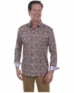 Scully Signature Soft Series Men's Turquoise Paisley Print Long Sleeve Western Shirt   -Scully Shop 2000286281 200 P1