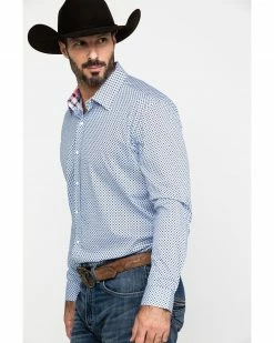 Scully Signature Soft Series Men's X Geo Print Long Sleeve Western Shirt  Blue -Scully Shop 2000286284 400 P3