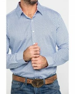 Scully Signature Soft Series Men's X Geo Print Long Sleeve Western Shirt  Blue -Scully Shop 2000286284 400 P4