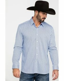 Scully Signature Soft Series Men's X Geo Print Long Sleeve Western Shirt  Blue -Scully Shop 2000286284 400 P5