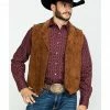Scully Leatherwear Men's Southwestern Knit Back Suede Vest  Brown