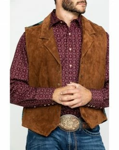 Scully Leatherwear Men's Southwestern Knit Back Suede Vest  Brown -Scully Shop 2000286657 200 P4