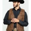 Scully Leatherwear Men's Leather Canvas Back Vest  Brown