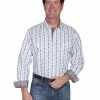 Scully Men's White Skull Stripe Print Long Sleeve Western Shirt 