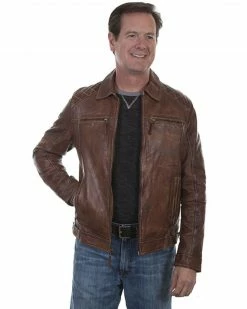 Scully Leatherwear Men's Brown Washed Lamb Leather Jacket 