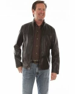 Scully Men's Black Lamb Leather Zip Front Jacket 