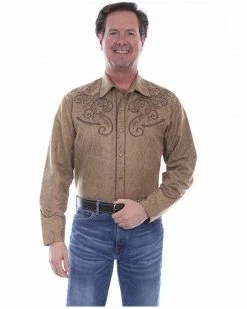 Scully Men's Tan All Over Paisley Print Embroidered Long Sleeve Snap Western Shirt  -Scully Shop 2000327292 280 P1 1