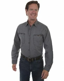 Scully Men's Vintage Slub Long Sleeve Shirt Charcoal -Scully Shop 2000329687 022 P1
