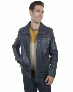Scully Men's Denim Lamb Leather Retro Jacket Indigo