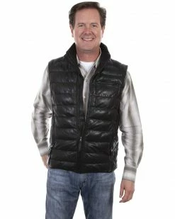 Scully Men's Ribbed Leather Black Vest -Scully Shop 2000329731 001 P1