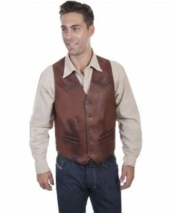 Scully Men's Classic Western Leather Vest Brown