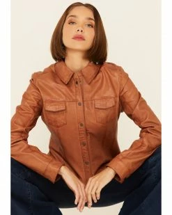 Scully Women's Rich Lamb Lined Snap-Front Leather Shirt Jacket  Cognac -Scully Shop 2000348609 235 P1 1