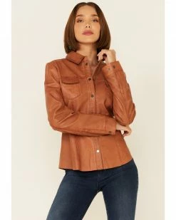 Scully Women's Rich Lamb Lined Snap-Front Leather Shirt Jacket  Cognac -Scully Shop 2000348609 235 P3