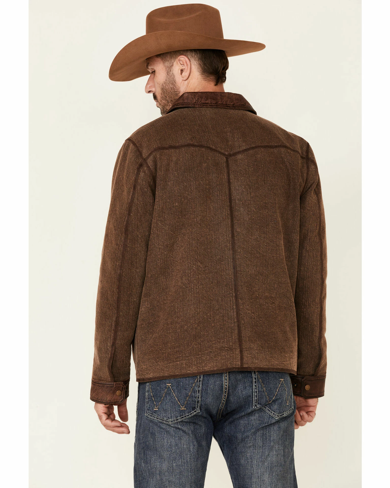 Scully Men's Brown Canvas Leather Trim Zip-Front Jacket 6 Scully Men's Brown Canvas Leather Trim Zip-Front Jacket - Image 4