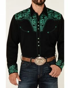 Scully Men's Emerald Embroidered Gunfighter Long Sleeve Snap Western Shirt  Black -Scully Shop 2000350083 001 P3