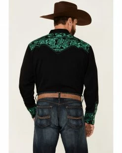 Scully Men's Emerald Embroidered Gunfighter Long Sleeve Snap Western Shirt  Black -Scully Shop 2000350083 001 P4