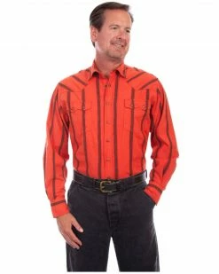 Scully Men's Red Stripe Long Sleeve Snap Western Shirt 