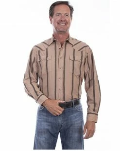 Scully Men's Tan Stripe Long Sleeve Snap Western Shirt 