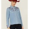 Scully Women's Chambray Floral Embroidered Yoke Snap Western Shirt Blue -Scully Shop 2000363824 400 P1