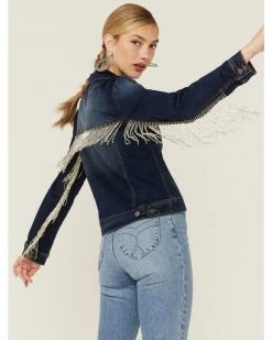 Scully Women's Rhinestone Fringe Denim Jacket Blue -Scully Shop 2000363825 400 P1 1