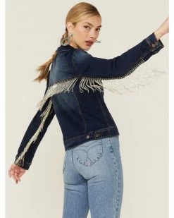 Scully Women's Rhinestone Fringe Denim Jacket Blue