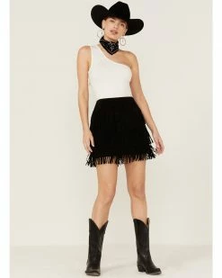 Scully Women's Fringe Tiered Suede Mini Skirt