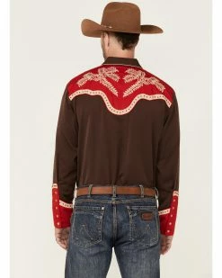 Scully Men's Boot Stitch Embroidered Chocolate & Red Long Sleeve Snap Western Shirt Brown 10 Scully Men's Boot Stitch Embroidered Chocolate & Red Long Sleeve Snap Western Shirt Brown -Scully Shop 2000367609 200 P4