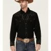 Scully Men's Longhorn Embroidered Studded Black Long Sleeve Snap Western Shirt  -Scully Shop 2000367610 001 P1