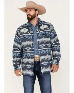 Scully Men's Buffalo Southwestern Stripe Print Shacket Blue