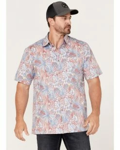 Scully Men's Birds Of Paradise Floral Print Short Sleeve Button-Down Western Shirt  Red -Scully Shop 2000377895 600 P1 1
