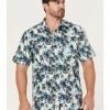 Scully Men's Palm Trees Floral Print Short Sleeve Button-Down Western Shirt  White