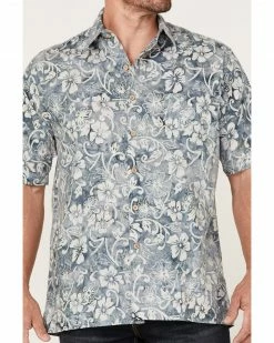 Scully Men's Floral Teal Print Short Sleeve Button-Down Western Shirt  -Scully Shop 2000377897 442 P3