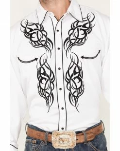 Scully Men's Embroidered Long Sleeve Snap Western Shirt White -Scully Shop 2000377899 100 P3