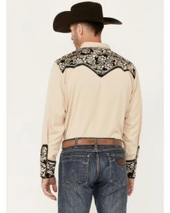 Scully Men's Floral Tooled Embroidered Long Sleeve Western Snap Shirt Tan -Scully Shop 2000377900 280 P4