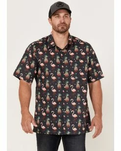 Scully Men's Pineapples & Flamingos All-Over Print Short Sleeve Button-Down Western Shirt  Black -Scully Shop 2000377915 001 P1 1