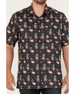 Scully Men's Pineapples & Flamingos All-Over Print Short Sleeve Button-Down Western Shirt  Black -Scully Shop 2000377915 001 P3