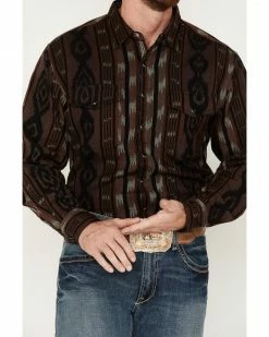 Scully Men's Jacquard Southwestern Stripe Long Sleeve Snap Shirt Brown -Scully Shop 2000377916 200 P3