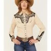 Scully Women's Floral Tooled Embroidered Long Sleeve Western Shirt Black/tan -Scully Shop 2000378309 908 P1