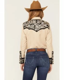 Scully Women's Floral Tooled Embroidered Long Sleeve Western Shirt Black/tan -Scully Shop 2000378309 908 P4
