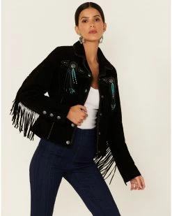 Scully Women's Fringe & Beaded Suede Jacket Black -Scully Shop 2000378312 001 P1 1