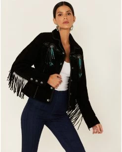 Scully Women's Fringe & Beaded Suede Jacket Black