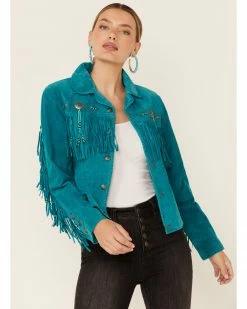 Scully Fringe & Beaded Boar Suede Leather Jacket For Women's Chamois -Scully Shop 225958 64 P1