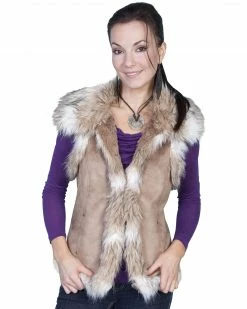Scully Women's Suede Faux Fur Vest Off White