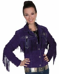 Scully Beaded Fringe Boar Suede Jacket For Women's Eggplant 11 Scully Beaded Fringe Boar Suede Jacket For Women's Eggplant -Scully Shop 225F66 DS P1