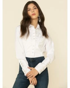 Scully Women's Floral Embroidered Long Sleeve Western Shirt Denim -Scully Shop 658137 100 P1