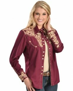 Scully Women's Floral Embroidered Long Sleeve Western Shirt Denim -Scully Shop 658137 74 P1