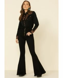 Scully Women's Floral Embroidered Long Sleeve Western Shirt Denim -Scully Shop 658137 89 P2